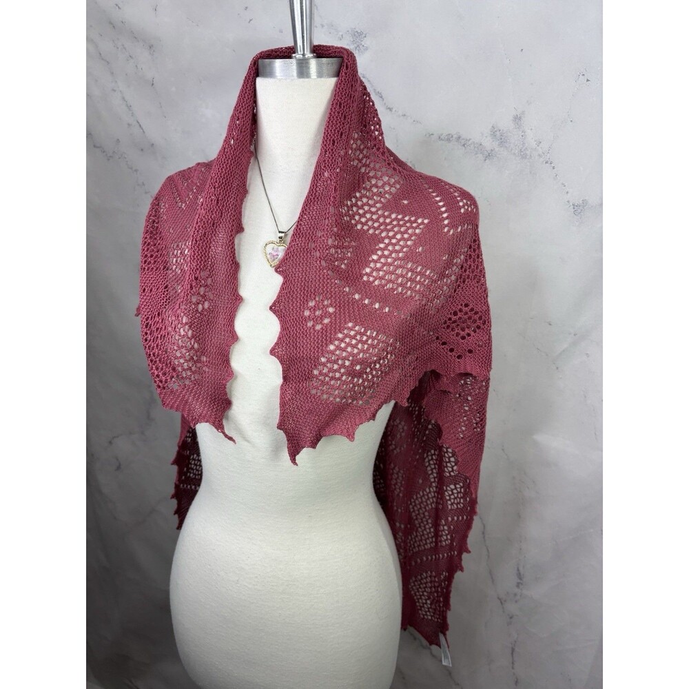 Vtg Laura Ashley Pointelle Crochet Knit Scarf Shawl Great Britain Cottagecore UK - Picture 11 of 13